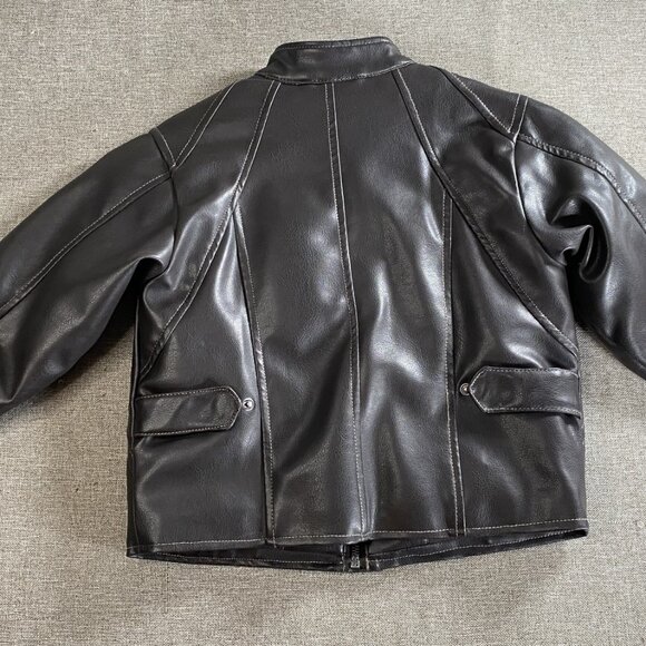 Kenneth Cole Reaction Faux Leather Jacket Kids Boys 4 Brown Biker Jacket - Picture 10 of 15